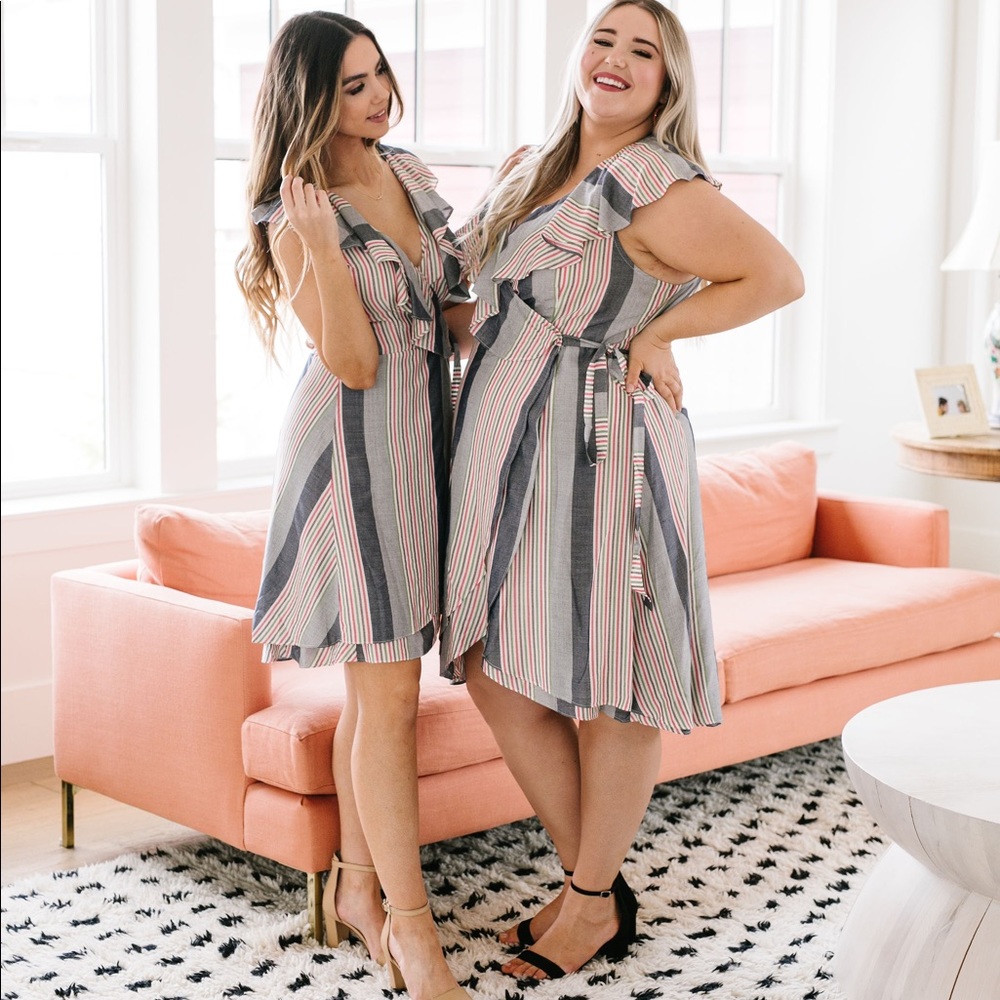 FINAL SALE❗️Striped Delight Ruffled Wrap Dress - Picture 5 of 8